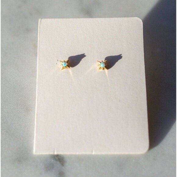 Dainty Stud Earrings Gold Stars Opal Center Tiny stud earrings for Girls & Women - Picture 7 of 8